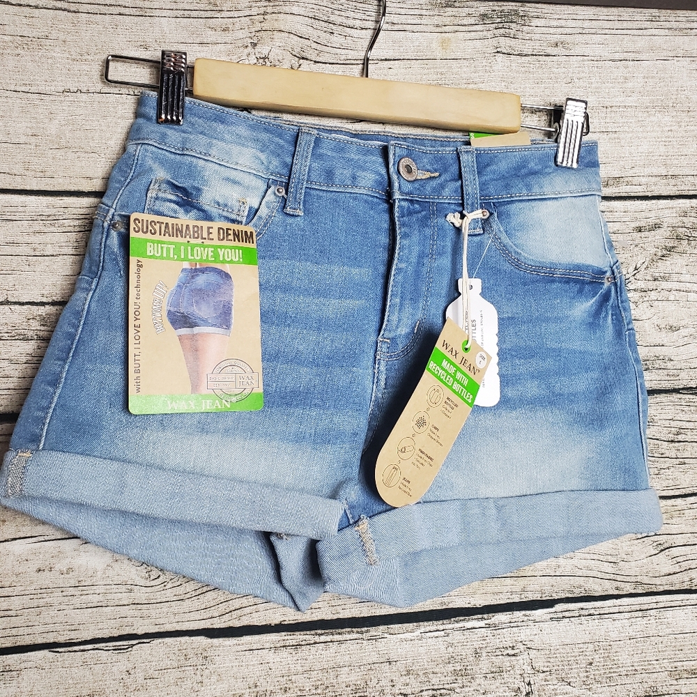 Junior's Wax Jean butt, I Love You Sustainable Denim Shorts Size S.Waist appro